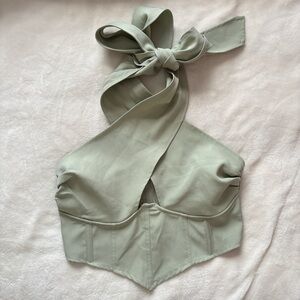 sage green cross over corset crop top